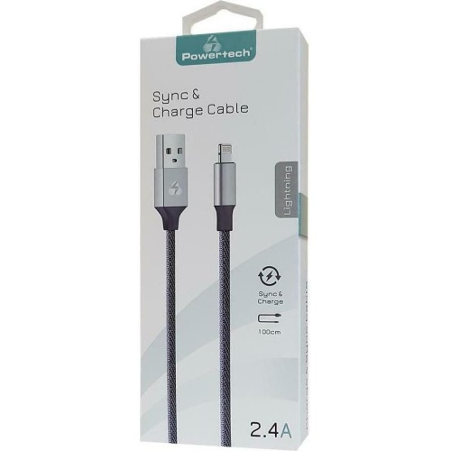 Powertech Braided Usb To Lightning Cable Γκρι 1m (ptr-0049)